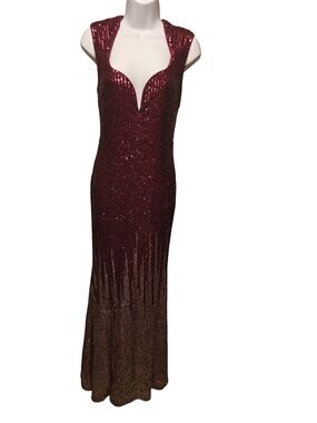 Fashion Nova Burgundy Sequin V-Neck Maxi Gown